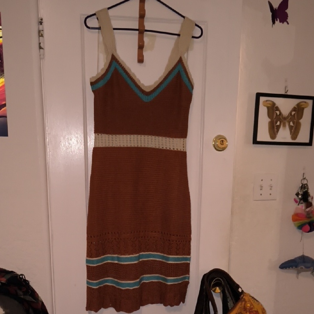 Absolutely Famous | Brown and Blue Striped Midi Dress